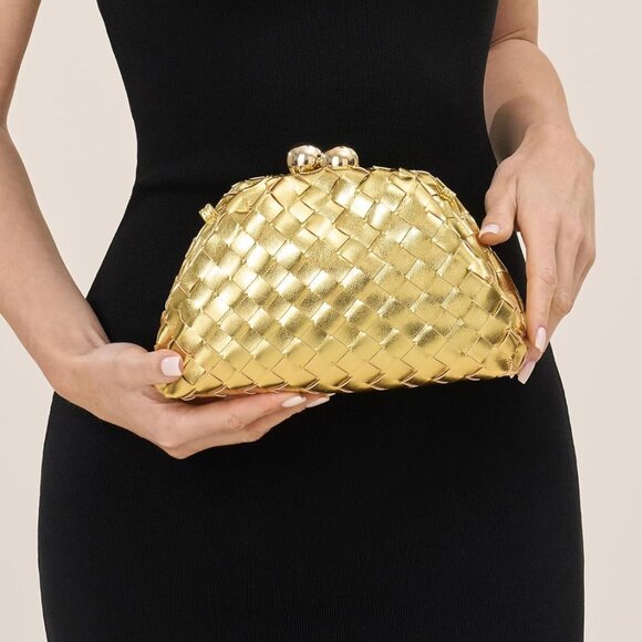 Dressy Woven Clutch Purses for Women Evening Wedding Formal Occasion,Dumpling Cr - Picture 2 of 7